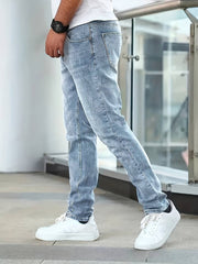 Men's Casual Medium Stretch Jeans, Classic Design Denim Pants