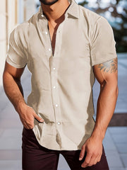 Men's Casual Solid Short Sleeve Button Up Shirt, Summer Outdoor, Men's Daily Top