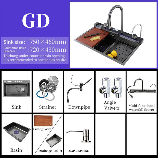 Black drop-In Workstation Kitchen Sink With Accessories