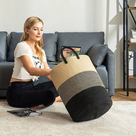 Large Woven Laundry Basket with Handles