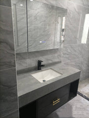 Guiles Modern 39" Grey & Black Floating Bathroom Vanity Set Stone Top Wall Mounted Bathroom Cabinet