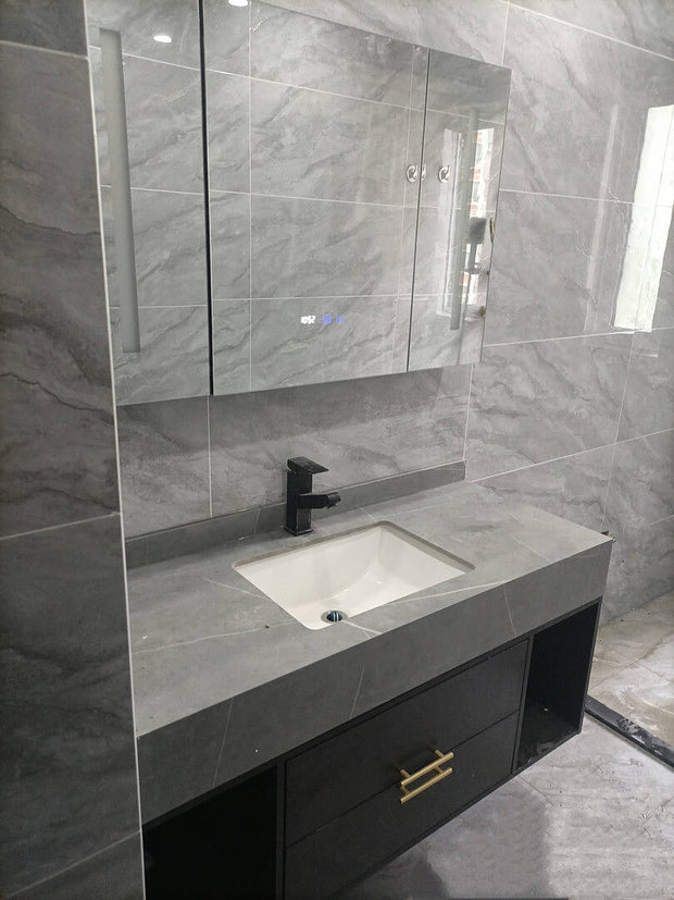 Guiles Modern 39" Grey & Black Floating Bathroom Vanity Set Stone Top Wall Mounted Bathroom Cabinet