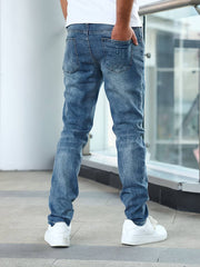 Men's Casual Medium Stretch Jeans, Classic Design Denim Pants