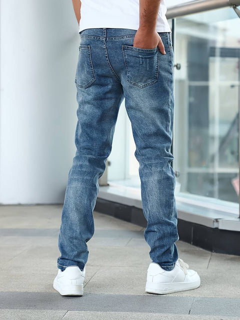 Men's Casual Medium Stretch Jeans, Classic Design Denim Pants