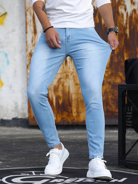 Men's Casual Skinny Jeans, Chic Street Style Medium Stretch Denim Pants