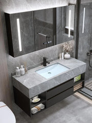 Guiles Modern 39" Grey & Black Floating Bathroom Vanity Set Stone Top Wall Mounted Bathroom Cabinet