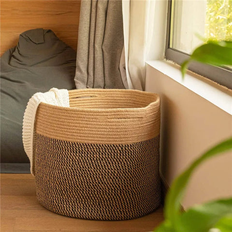 Two-toned Cotton Rope Laundry Basket