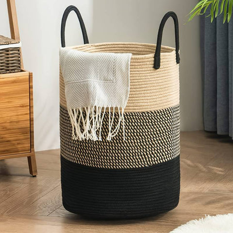 Large Woven Laundry Basket with Handles