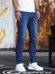 Men's Casual Skinny Jeans, Chic Street Style Medium Stretch Denim Pants