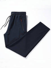 Men's Solid Pants With Zipper Pockets, Casual Breathable Drawstring Trousers For Outdoor Activities Gift