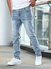 Men's Casual Medium Stretch Jeans, Classic Design Denim Pants