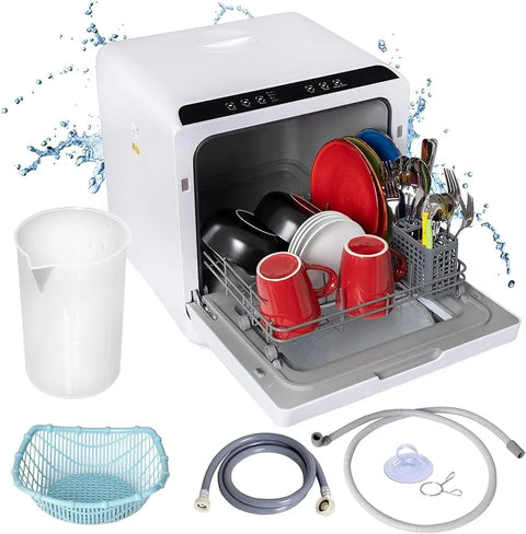 Deco Home Portable Countertop Dishwasher with Built-In Water Tank and Hook Up, 5 Cleaning Modes, Drying Heating Element