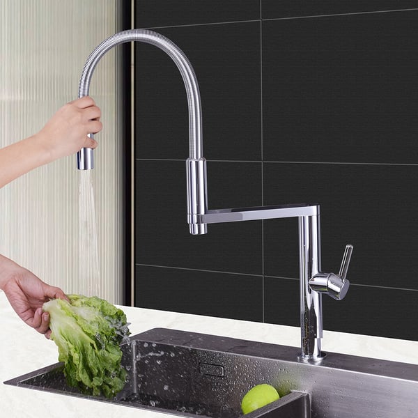 Single Hole High Arc Magnetic Kitchen Faucet Dual-Function Spray In Gold