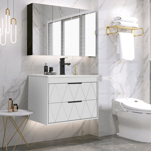 Bathilde 24" Wall Mounted Single Bathroom Vanity with Ceramic Sink Top, Zinc Alloy Faucet, Soft-Close Drawers