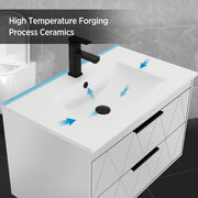 Bathilde 24" Wall Mounted Single Bathroom Vanity with Ceramic Sink Top, Zinc Alloy Faucet, Soft-Close Drawers