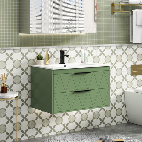 Bathilde 30" Wall Mount Single Bathroom Vanity with Ceramic Sink Top, Zinc Alloy Faucet, Pop up Drain