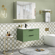 Bathilde 30" Wall Mount Single Bathroom Vanity with Ceramic Sink Top, Zinc Alloy Faucet, Pop up Drain