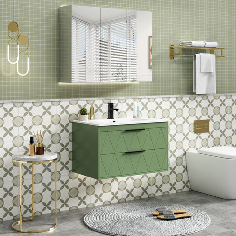 Bathilde 30" Wall Mount Single Bathroom Vanity with Ceramic Sink Top, Zinc Alloy Faucet, Pop up Drain