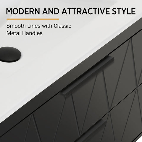 Bathilde 30" Wall Mount Single Bathroom Vanity with Ceramic Sink Top, Zinc Alloy Faucet, Soft-Close Drawers Black