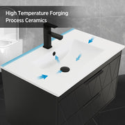 Bathilde 30" Wall Mount Single Bathroom Vanity with Ceramic Sink Top, Zinc Alloy Faucet, Soft-Close Drawers Black