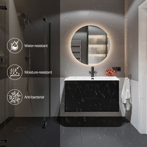 Bathilde 30" Wall Mount Single Bathroom Vanity with Ceramic Sink Top, Zinc Alloy Faucet, Soft-Close Drawers Black
