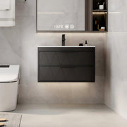 Bathilde 30" Wall Mount Single Bathroom Vanity with Ceramic Sink Top, Zinc Alloy Faucet, Soft-Close Drawers Black