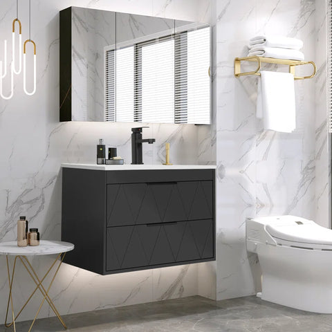 Bathilde 24" Wall Mounted Single Bathroom Vanity with Ceramic Sink Top, Zinc Alloy Faucet, Soft-Close Drawers