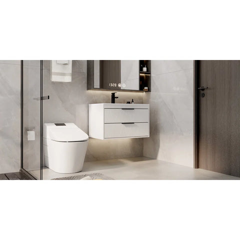 Bathilde 30" Wall Mount Single Bathroom Vanity with Ceramic Sink Top, Zinc Alloy Faucet, Soft-Close Drawers Black