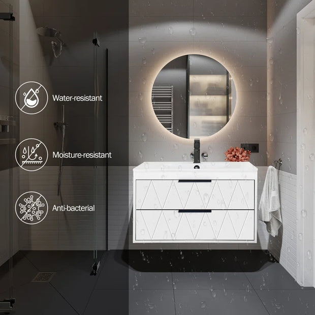 Bathilde 30" Wall Mount Single Bathroom Vanity with Ceramic Sink Top, Zinc Alloy Faucet, Soft-Close Drawers Black