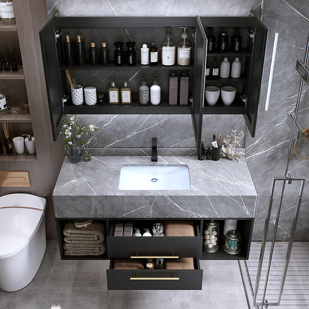 Guiles Modern 39" Grey & Black Floating Bathroom Vanity Set Stone Top Wall Mounted Bathroom Cabinet