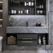 Guiles Modern 39" Grey & Black Floating Bathroom Vanity Set Stone Top Wall Mounted Bathroom Cabinet