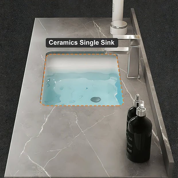 Guiles Modern 39" Grey & Black Floating Bathroom Vanity Set Stone Top Wall Mounted Bathroom Cabinet