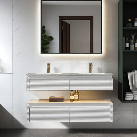 Lumino 48" Modern Double Bathroom Vanity with Engineered Stone Top and Light US