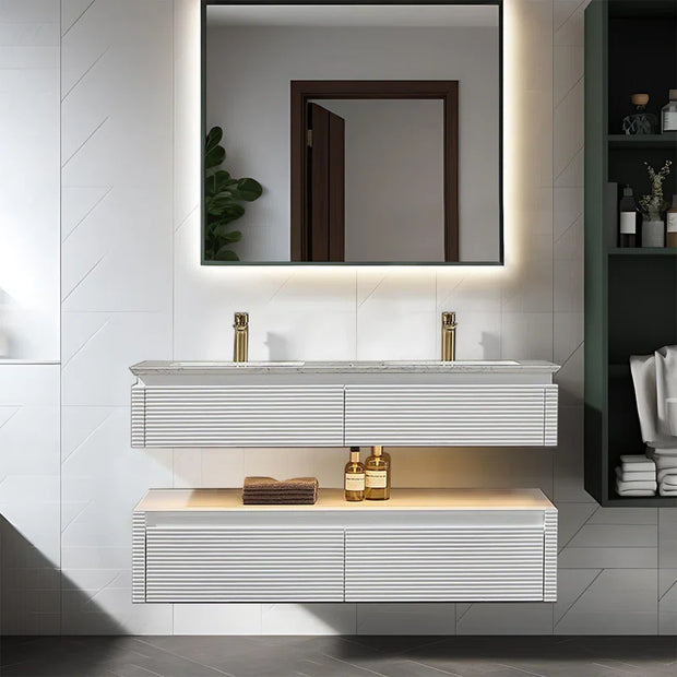 Lumino 48" Modern Double Bathroom Vanity with Engineered Stone Top and Light US