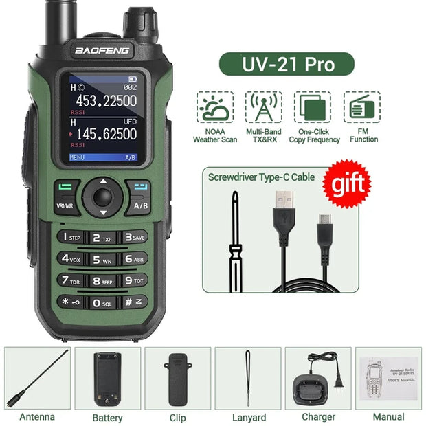 Baofeng UV 21 Pro Draadloze Copy Frequentie Walkie Talkie 16 KM Lange Range Waterdichte Zaklamp Type-C Oplader Ham Radio UV 5R