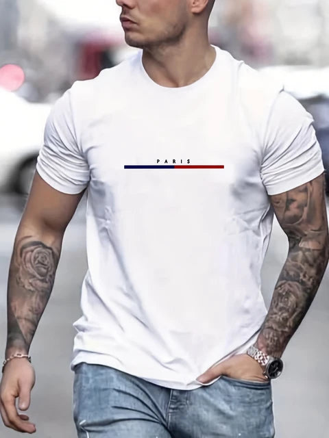 Men's 100 Cotton Paris Short Sleeve T-shirt Top Loose Tshirt