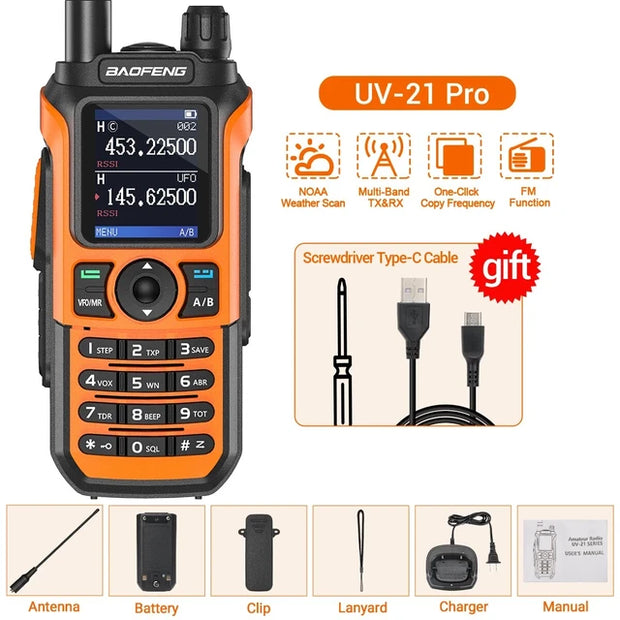 Baofeng UV 21 Pro Draadloze Copy Frequentie Walkie Talkie 16 KM Lange Range Waterdichte Zaklamp Type-C Oplader Ham Radio UV 5R