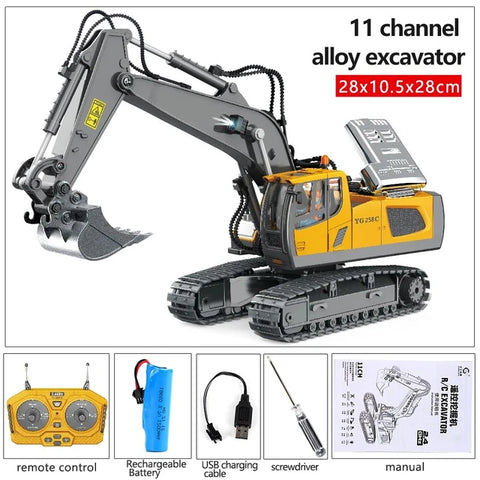 11 Kanalen Graafmachine 9 Kanalen Dump Truck 2.4G 1:20 Afstandsbediening Legering Plastic Simulatie Bouwvoertuig Model Speelgoed