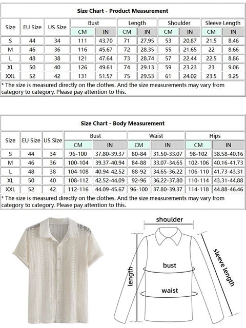 ZAFUL Cotton Sheer Openwork Shirts for Men Sexy Lace Short Sleeves Transparent Shirt Summer Solid Streetwear Tops Z5083175