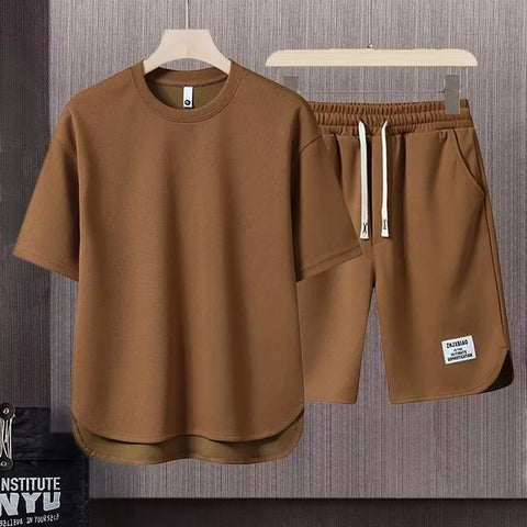 Men's Korean Fashion Two Piece Set Summer Short Sleeved T-shirt And Shorts Loose Sets Men Designer Clothes Tracksuits