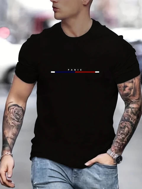 Men's 100 Cotton Paris Short Sleeve T-shirt Top Loose Tshirt