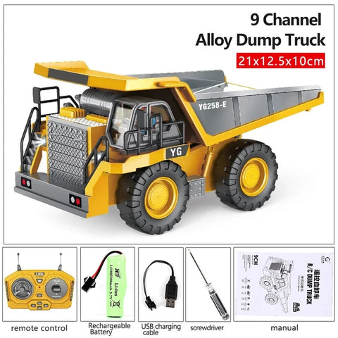 11 Kanalen Graafmachine 9 Kanalen Dump Truck 2.4G 1:20 Afstandsbediening Legering Plastic Simulatie Bouwvoertuig Model Speelgoed