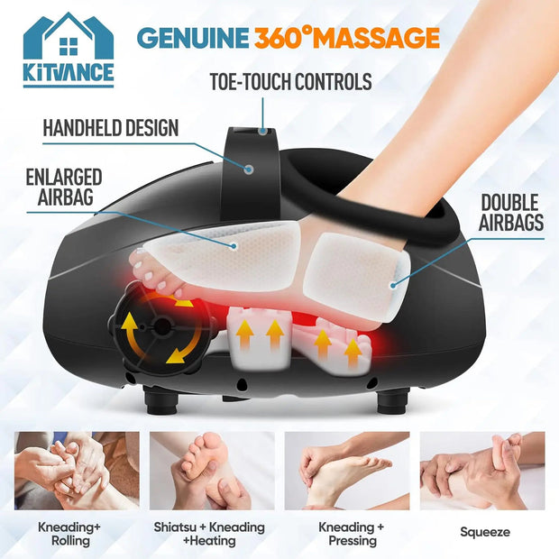 Foot Massager Heating Therapy Hot Compression Shiatsu Knead Roller Muscle Relaxation Pain Relief Electric Foot Massage Machine
