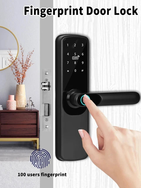 Tuya Wifi Electronic Smart Door Lock With Biometric Fingerprint / Smart Card / Password / Key Unlock/ USB Emergency Charge