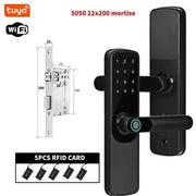 Tuya Wifi Electronic Smart Door Lock With Biometric Fingerprint / Smart Card / Password / Key Unlock/ USB Emergency Charge