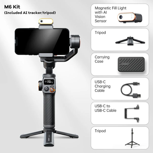 iSteady M6 Kit - 3-Axis Smartphone Gimbal with AI Tracking & Fill Light