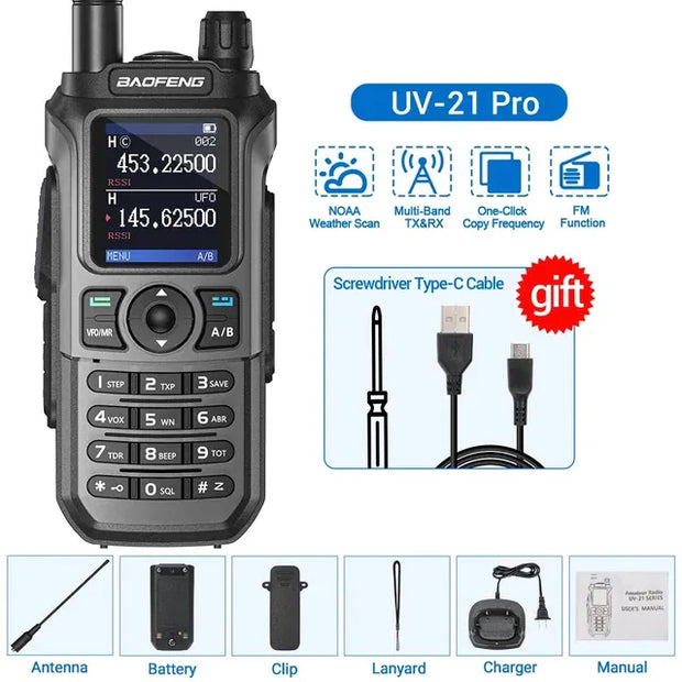 Baofeng UV 21 Pro Draadloze Copy Frequentie Walkie Talkie 16 KM Lange Range Waterdichte Zaklamp Type-C Oplader Ham Radio UV 5R