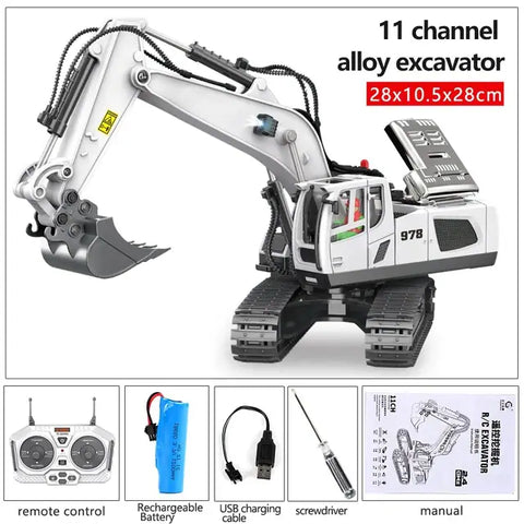 11 Kanalen Graafmachine 9 Kanalen Dump Truck 2.4G 1:20 Afstandsbediening Legering Plastic Simulatie Bouwvoertuig Model Speelgoed