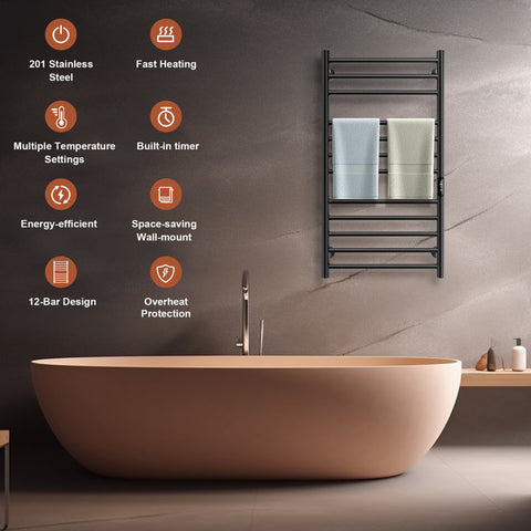 AH705 Wall Mount Heated Towel Electric Towel Warmer 12 Bars