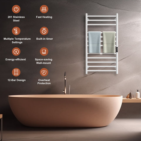 AH705 Wall Mount Heated Towel Electric Towel Warmer 12 Bars